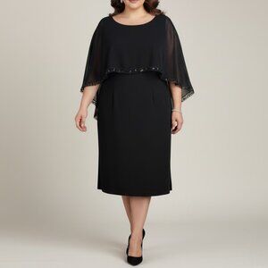 S.L. Fashions Dress Womens 16W Black Chiffon Beaded Sheath Dress Formal Evening